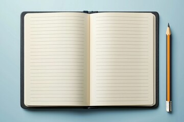 Blank Lined Notebook Open with Pencil Ready for Notes and Ideas Office Supplies