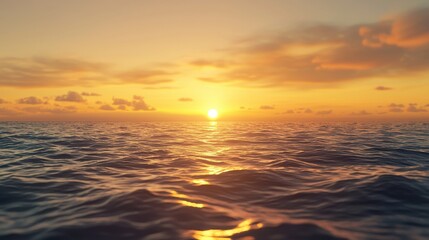 Obraz premium Golden Hour Sunset over Calm Ocean Waves Serene Seascape Tropical Summer