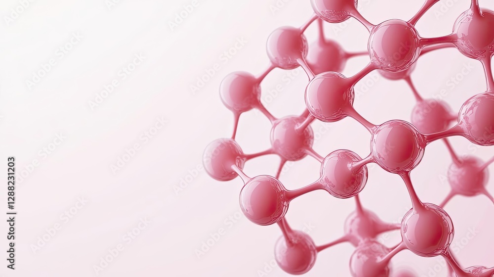 Poster ocean acidification concept. abstract representation of molecular structures with pink spheres and c