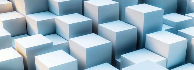 Abstract 3D Rendering of Light Blue Cubes Geometric Shapes Modern Background Texture