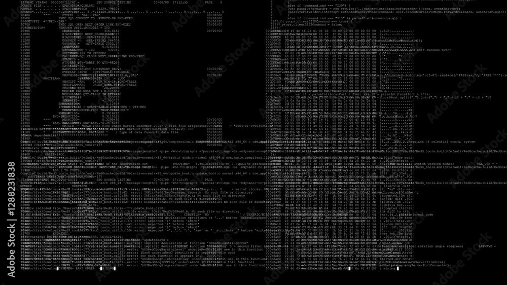 Aufkleber black screen with running data, numbers and letters for modern technology.