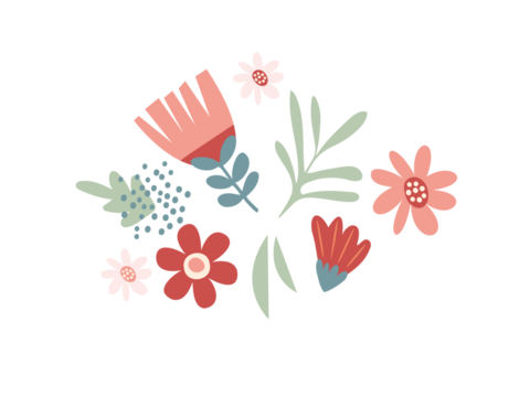 A modern interpretation of cartoon flowers incorporating geometric shapes and bold designs. easter and spring time - Powered by Adobe