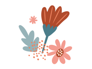 A modern interpretation of cartoon flowers incorporating geometric shapes and bold designs. easter and spring time