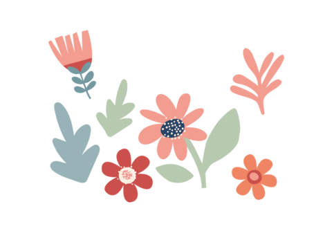 A modern interpretation of cartoon flowers incorporating geometric shapes and bold designs. easter and spring time