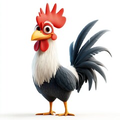 A beautiful close-up of a 3D rooster crowing, its beak wide open, set against a white background