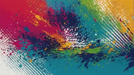 Abstract and Colorful Brush Stroke Background with Horizontal Lines in Red Blue Green Orange and Yellow