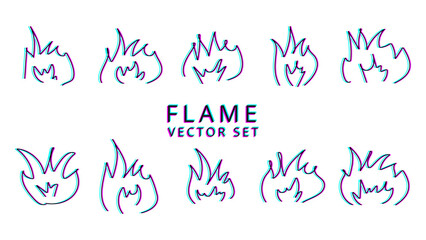  Hand Drawn Flames Isolated Vector Illustration  Set 