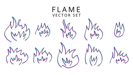 Flames Hand Drawn Vector  Isolated  Set 