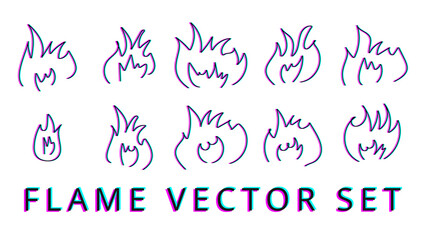  Flames Isolated  Hand Drawn Vector Illustration  Set 