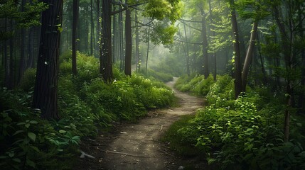 Fototapeta premium A winding path through a dense forest.