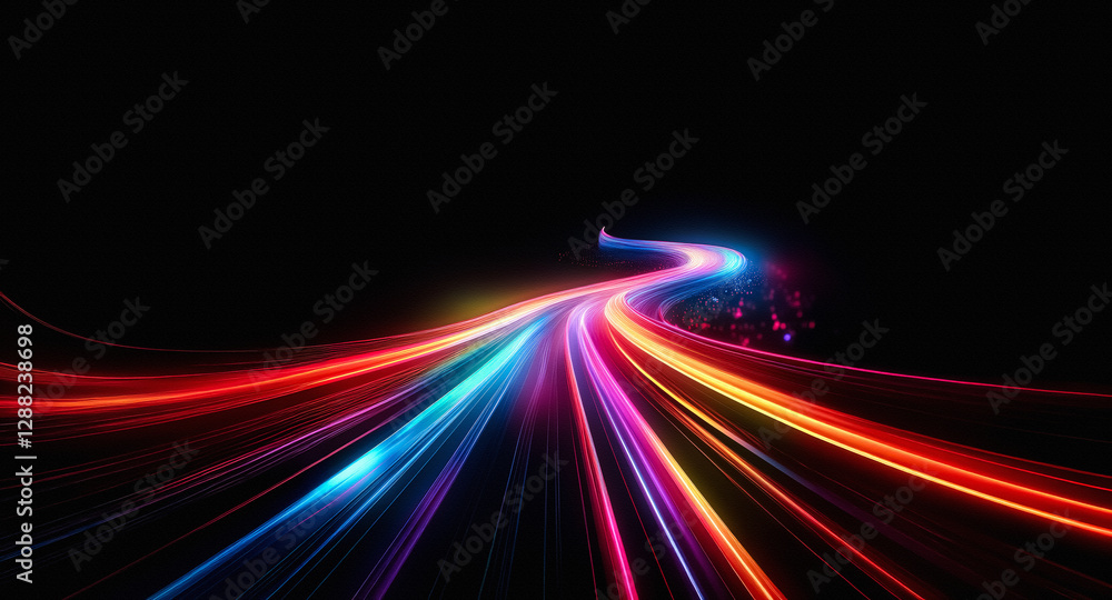 Poster vibrant light streaks paint a path through darkness, conveying speed and energy with a colorful abst