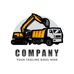 Excavator with dump truck logo © Artchilles