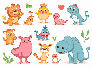 Naklejka premium Playful Cartoon Creatures for Children's Illustrations