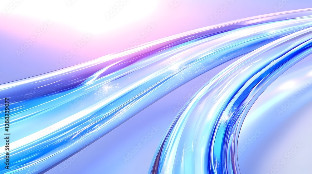 Poster swirling blue waves create a dynamic abstract composition with soft pastel hues and luminous highlig