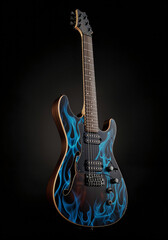 Obraz premium futuristic brutal electric guitar on fire . Generative AI