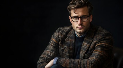 Obraz premium stylish man in plaid jacket and glasses
