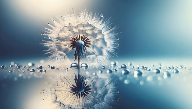 Hintergrund, close-up, Dandelion, L&ouml;wenzahn mit Wassertropfen und Reflexion, copy space