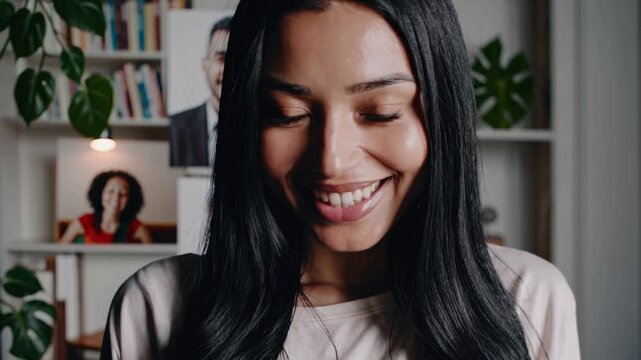 Zoom out collage of numerous head shots of diverse group of people. Portraits of various ages, genders, and ethnicity individuals smiling, looking at camera, posing in offices and home environments
