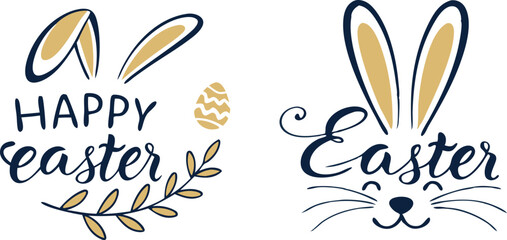 Happy Easter concept design, story template and banner set with bunny ears