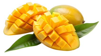 tow and half yellow mango isolated on transparent background png