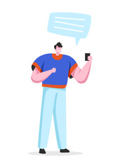Social Networking Virtual Relationships Concept with Speech bubble. Flat People Characters Chatting via Internet Using Smartphone