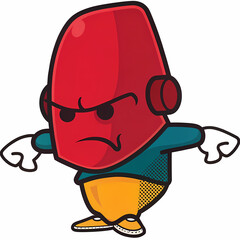 Obraz premium Angry cartoon capsule mascot character in bold red and yellow style 