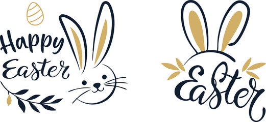 Happy Easter concept design, story template and banner set with bunny ears