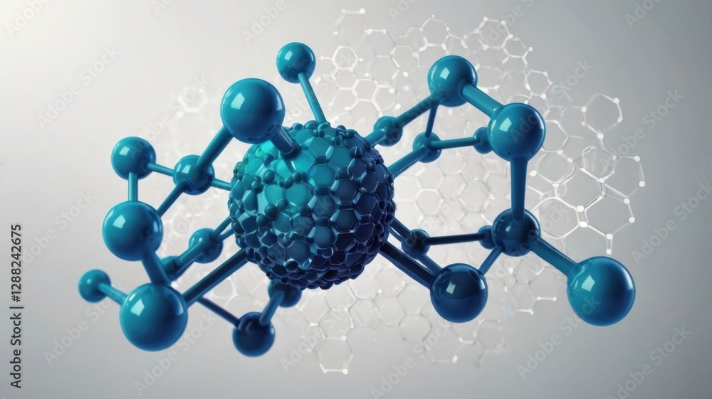 Aufkleber abstract hexagonal molecular structures in teal and white tones detailed scientific visualization of