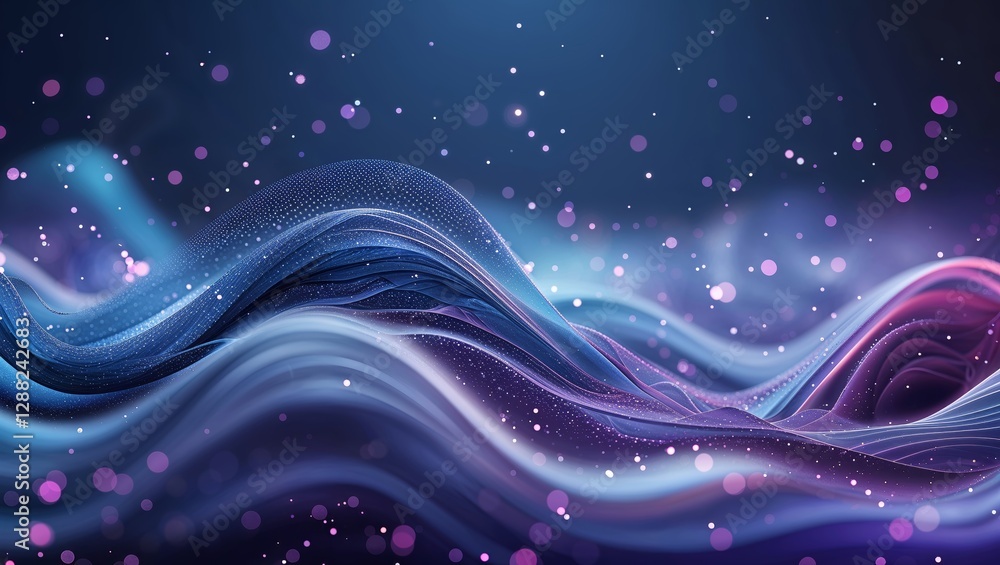 Poster vibrant abstract waves with shimmering particles create a captivating visual experience in a digital