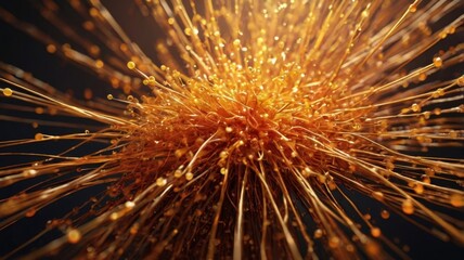Naklejka premium Dynamic Abstract Orange Particles of Optical Fiber Network in Three Dimensions