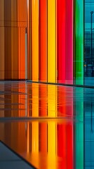 Vibrant reflections dance on polished floors. The colorful walls create a stunning visual spectacle. This artwork embodies creativity and innovation. Generative AI