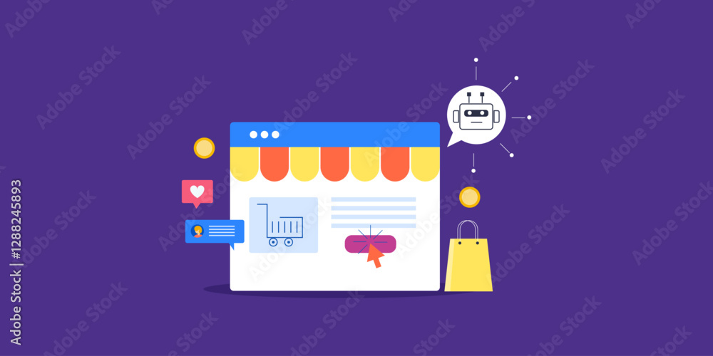Poster ai chatbot assistant helps customer to buy from ecommerce webstore using product recommendation, pay