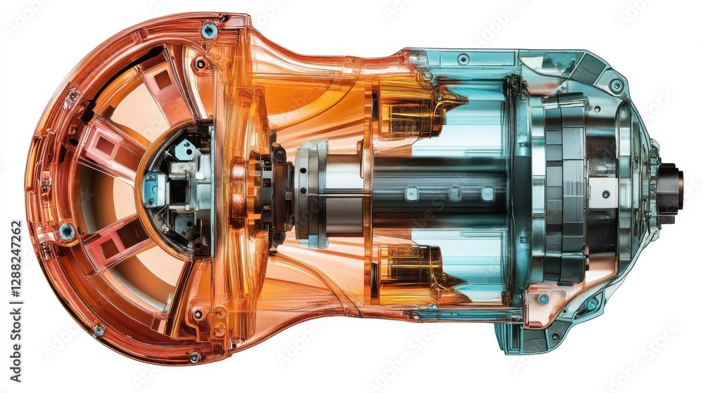 Poster detailed view of a transparent engine component showcasing internal mechanisms and design