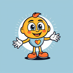 Naklejka premium Cute cartoon baby character with heart and smile on blue background 