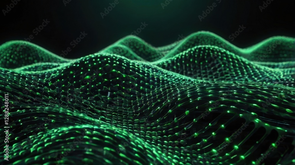 Aufkleber abstract futuristic technology flow background with glowing green network and dynamic wave design in