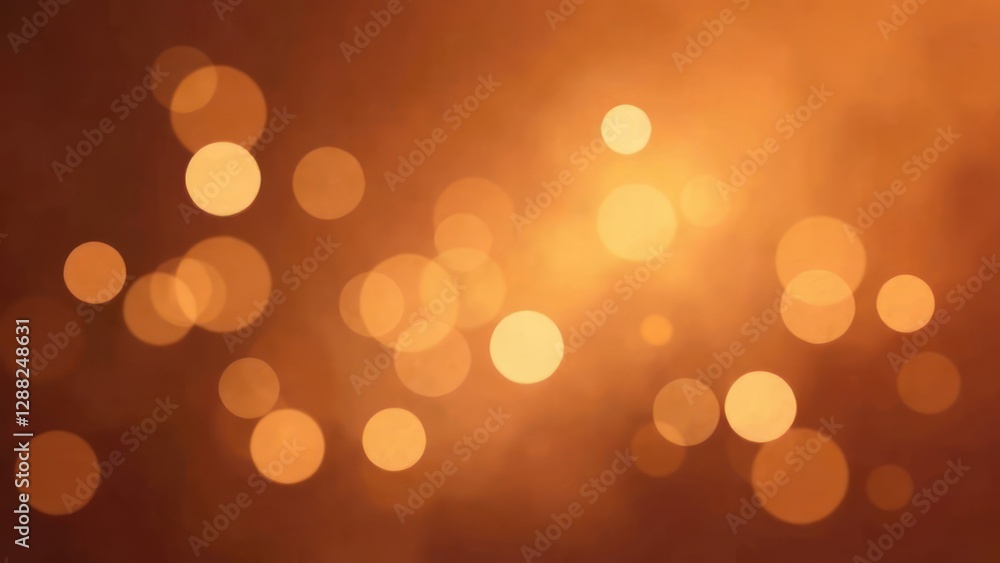 Poster glowing lights against warm brown background. abstract bokeh pattern with soft mocha mousse and gold