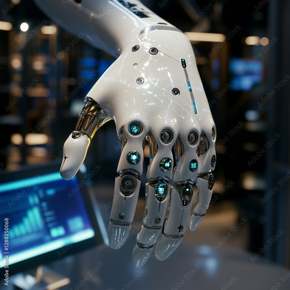 Poster futuristic smart prosthetic hand a cutting-edge, bionic prosthetic hand with intricate mechanical de