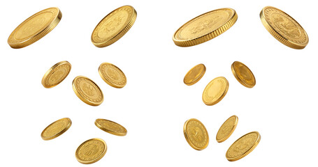 Obraz premium set of golden coins fall isolated on white