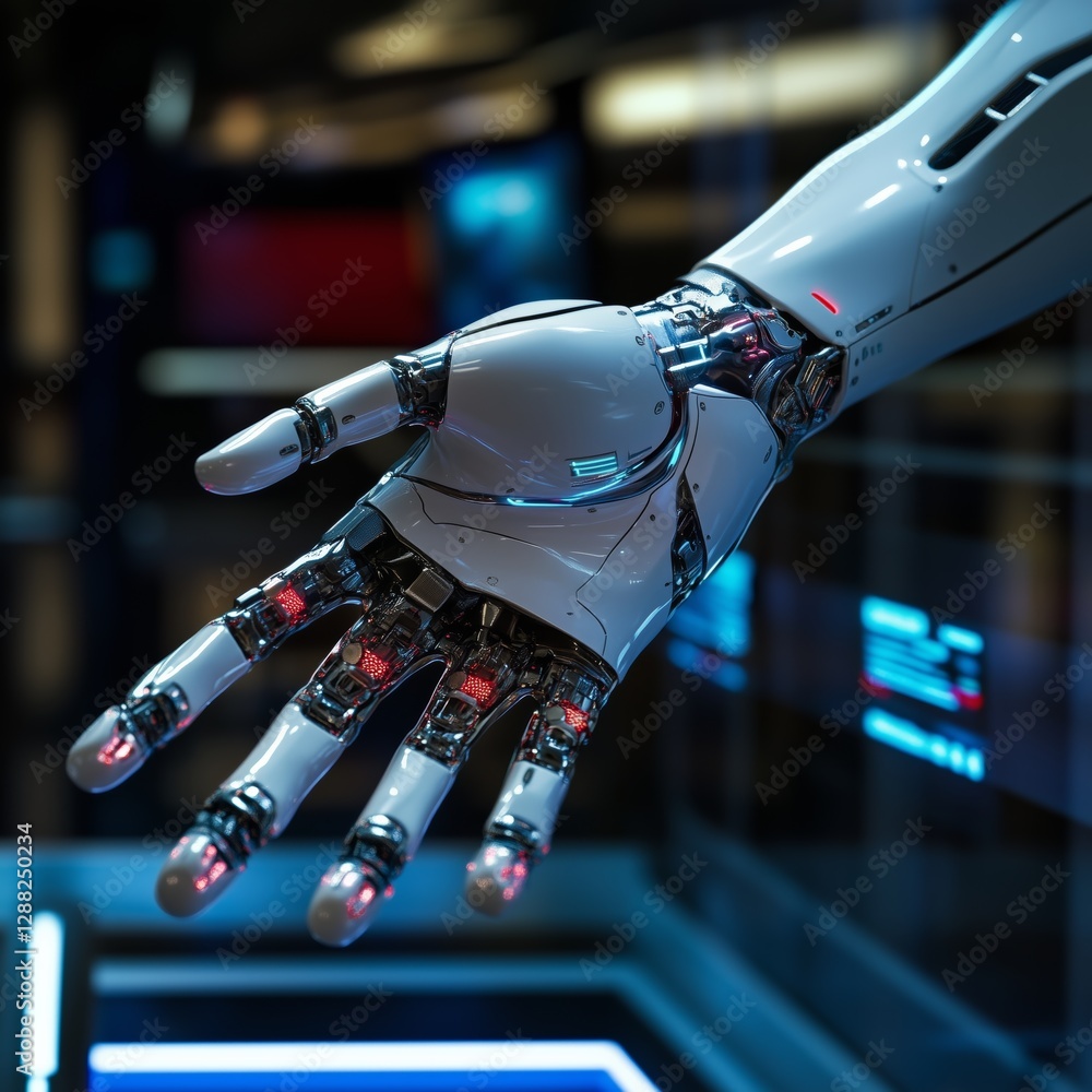 Poster futuristic smart prosthetic hand a cutting-edge, bionic prosthetic hand with intricate mechanical de