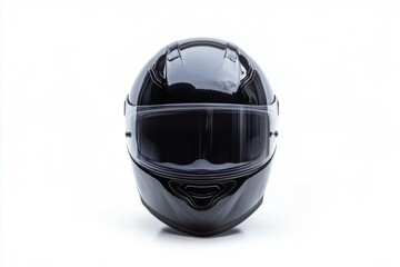 Black motorcycle helmet on solid white background. Neural network AI generated