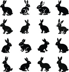 set of rabbit silhouette vector