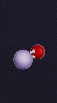 Molecule: Zinc Oxide. Chemical Structure Model: Ball and stick. Molecular Formula: ZnO. Isolated on a dark background. Seamless looping Vertical video. 3D render.