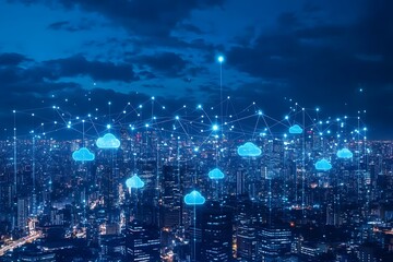 Cloud Computing Network over City at Night