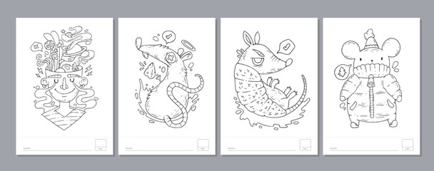 Doodle coloring page for children and adults. Black and white vector characters. Vector doodle illustration