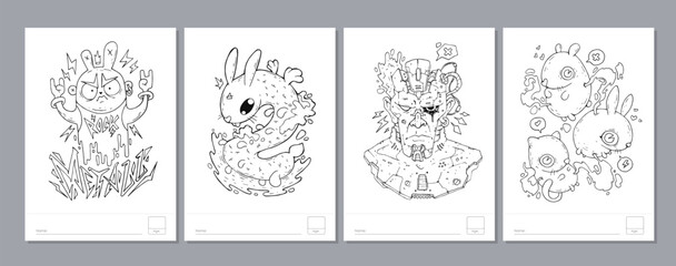 Doodle coloring page for children and adults. Black and white vector characters. Vector doodle illustration