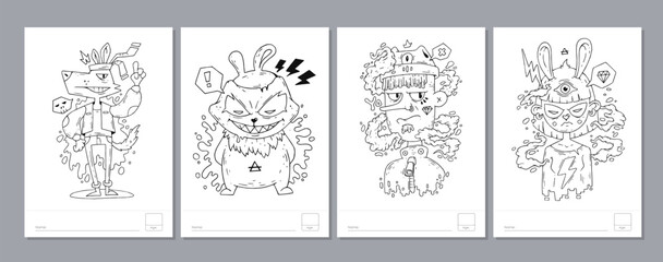 Doodle coloring page for children and adults. Black and white vector characters. Vector doodle illustration