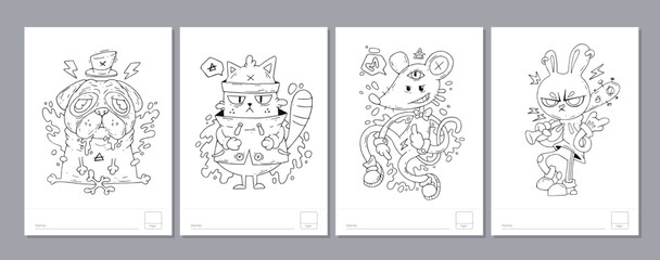 Doodle coloring page for children and adults. Black and white vector characters. Vector doodle illustration