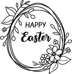 Obraz premium Vector Easter Lettering and floral wreath for holiday/ spring greeting card, invitation, logo, icon, poster, banner. Modern ink style typography