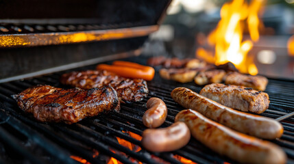 A traditional American barbecue spread grilling to perfection