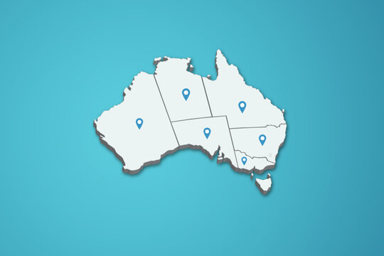 Australia 3D map illustration with province map pin on isolated background